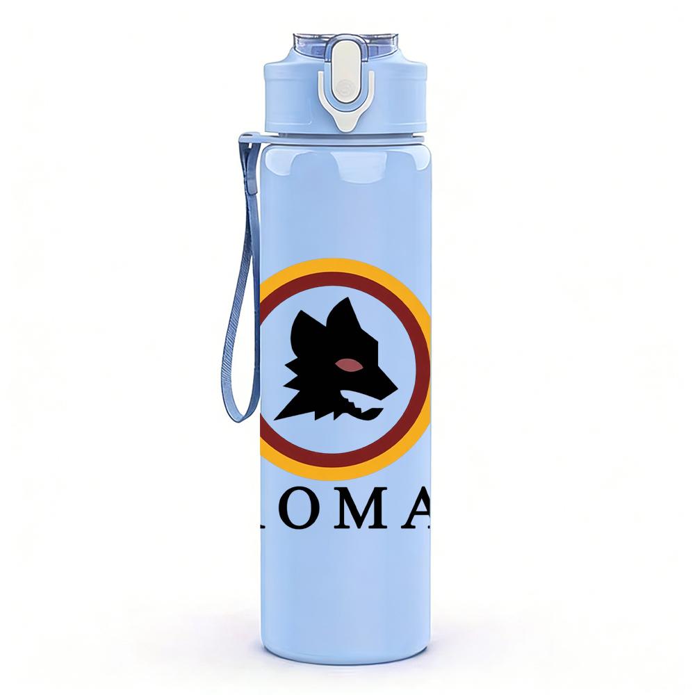 1PC Roma circular wolf head crest print 750ml colorful plastic sports water bottle leakproof pop up lid with straw for outdoor work home use