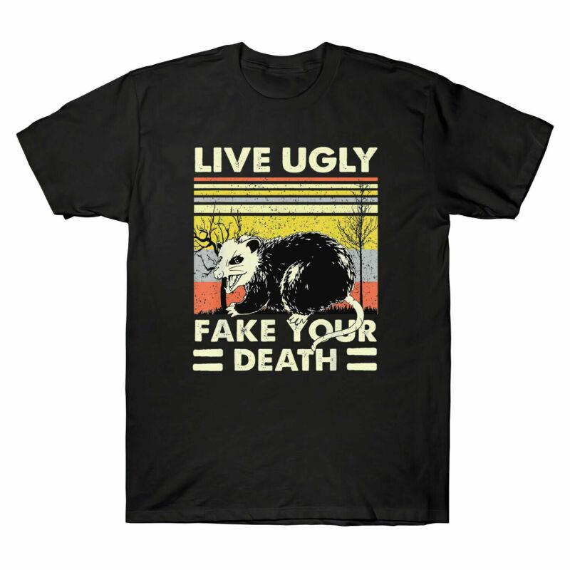 Live Ugly Fake Your Death Opossum Funny Ugly Summer Top Graphics Tee Shirt Aesthetic Hip-Hop T-Shirt Men