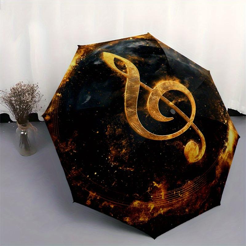 Golden Treble Clef Music Symbol Wall Art Print Poster Umbrella, Cute Umbrella with Cute Design, Portable 3-Fold Compact Umbrella for Men & Women, Vale