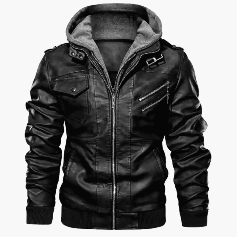 Men's Fall/Winter Double-Decker Trend Locomotive Casual Leather Jacket Hooded Coat Large Size