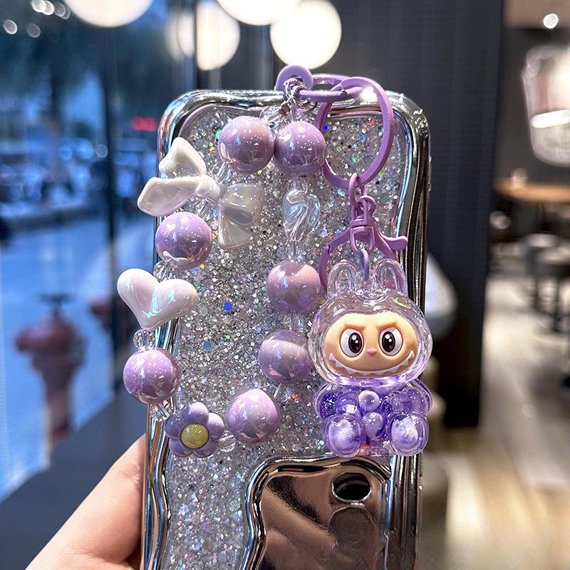 Пропитанная маслом цветная ткань с бусинами Лабубу, Чехол для телефона, Цепочка из бусин, Кукла, Школьный рюкзак, Бутылочка с песком, Маленький кулон в подарок