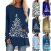 Women's Fashion Casual Long Sleeve Christmas Print Round Neck Pullover Top Blouse