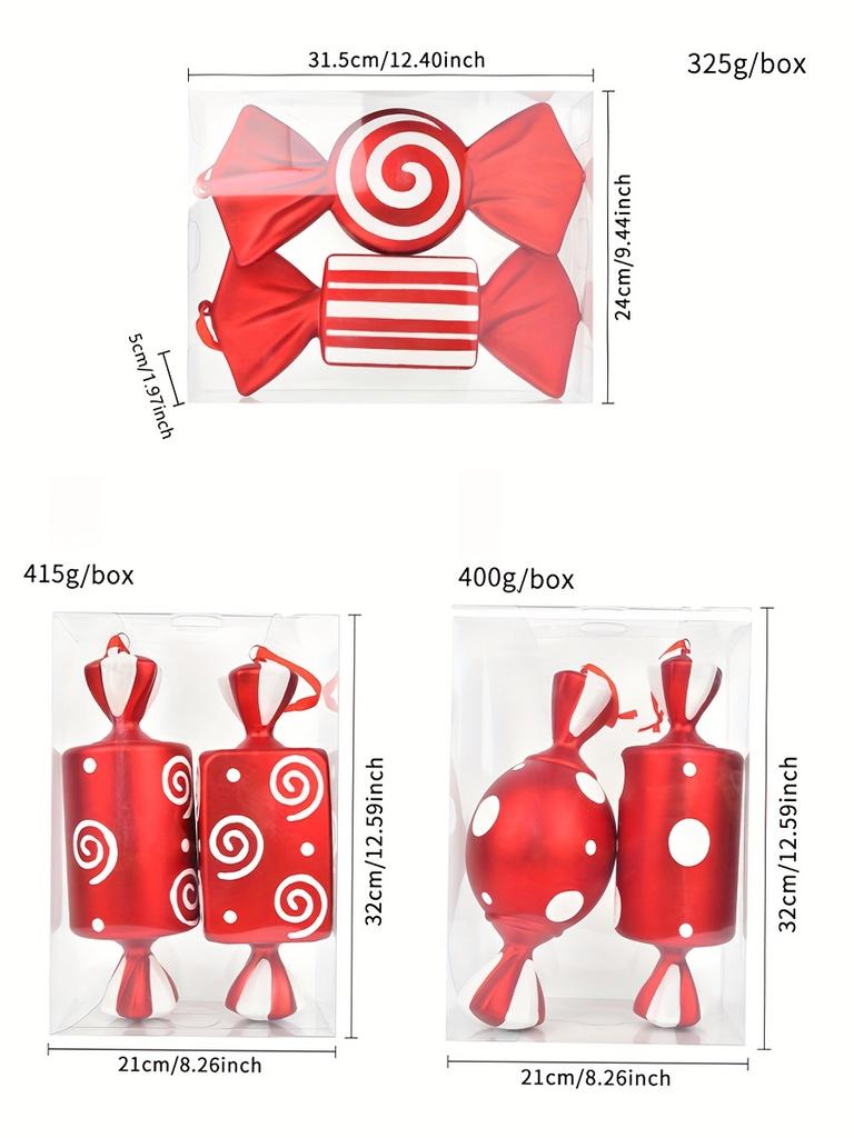 Christmas Decoration 30cm Red Candy Props Christmas Tree Ornaments, Set of 2