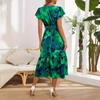 Длинное платье с цветочным принтом для женщин, V-образным вырезом и завязкой на талии, с рюшами и короткими рукавами, лоскутное платье макси, летнее дышащее легкое рабочее платье для отпуска