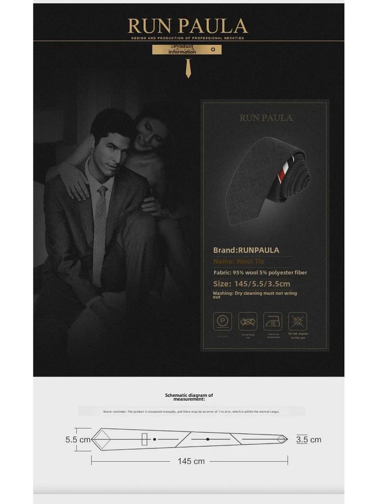 Корейский галстук из серой шерсти в трехцветную полоску шириной 5 см - мужской, деловой, черный, узкий