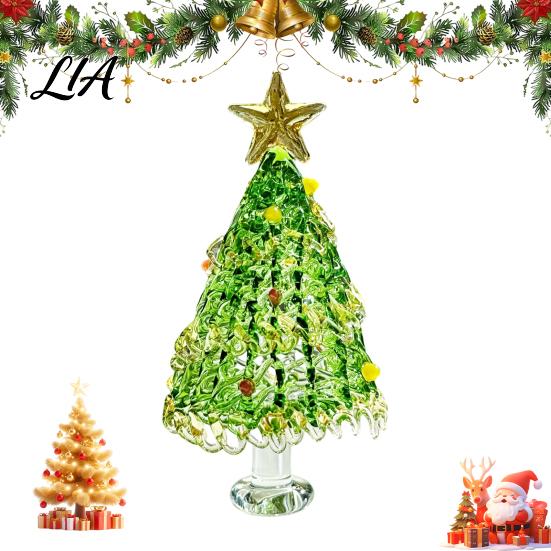 Decorative Christmas Collectibles Hand Blown Glass Tree Figurine, Mini Tabletop Ornaments Xmas Ornament, Handmade Desktop Holiday Decoration