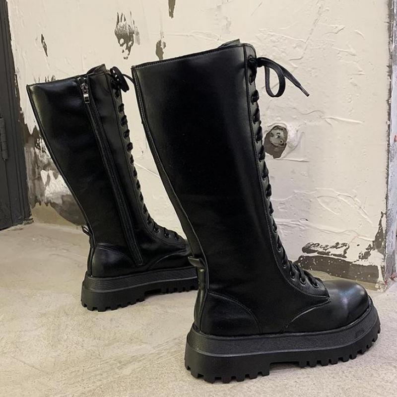 Женские сапоги до колена на массивной платформе, длинные женские ботинки на шнуровке в стиле панк, женская обувь «Челси» на молнии