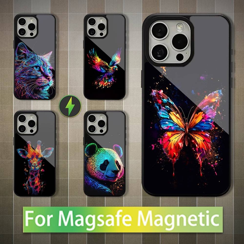 Colorful Art Animals Phone For iPhone 17,14,11,15,16,13,12,Pro,Max,For Magsafe,Plus,Mini, Magnetic Wireless Charging Case