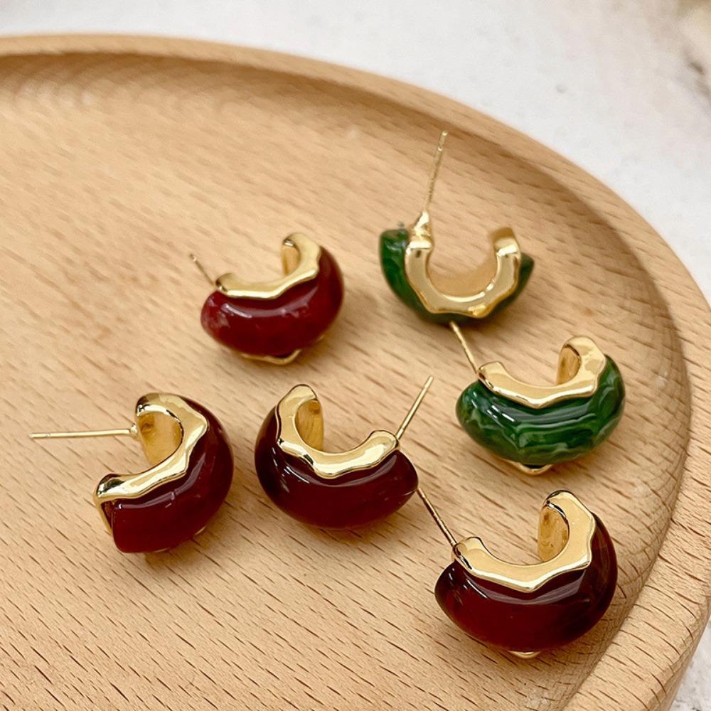 Карамельные серьги Ретро Чистый красный темперамент Женский французский дворец Янтарные серьги