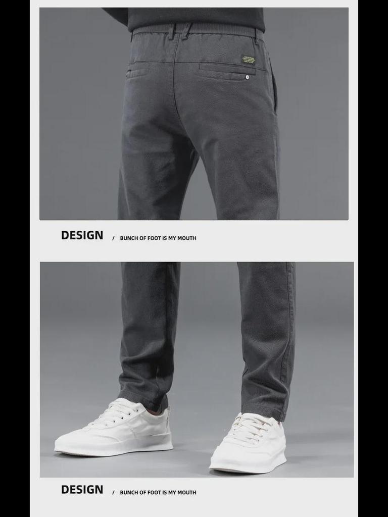 2024 Мужские узкие прямые повседневные брюки — плотные, эластичные, теплые, высококачественный деловой стиль для осени и зимы