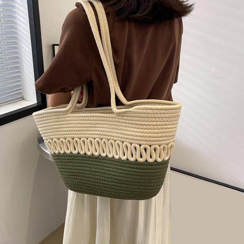 Наборы для вязания, пляжная сумка цвета хаки, большая вместительная соломенная сумка ручной работы, весенне-летняя праздничная сумка для отдыха, женская сумка, сумка для покупок