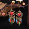 Ethnic Antique Water Drop Earrings for Women Vintage Hollow Rhinestone Earring Female Jewelry