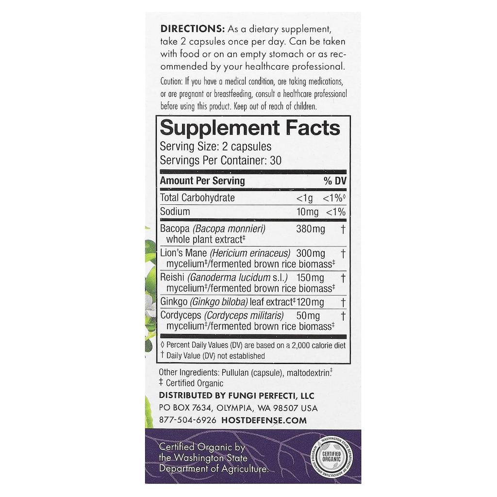 Host Defense, MycoBotanicals, Brain, 60 Veggie Capsules