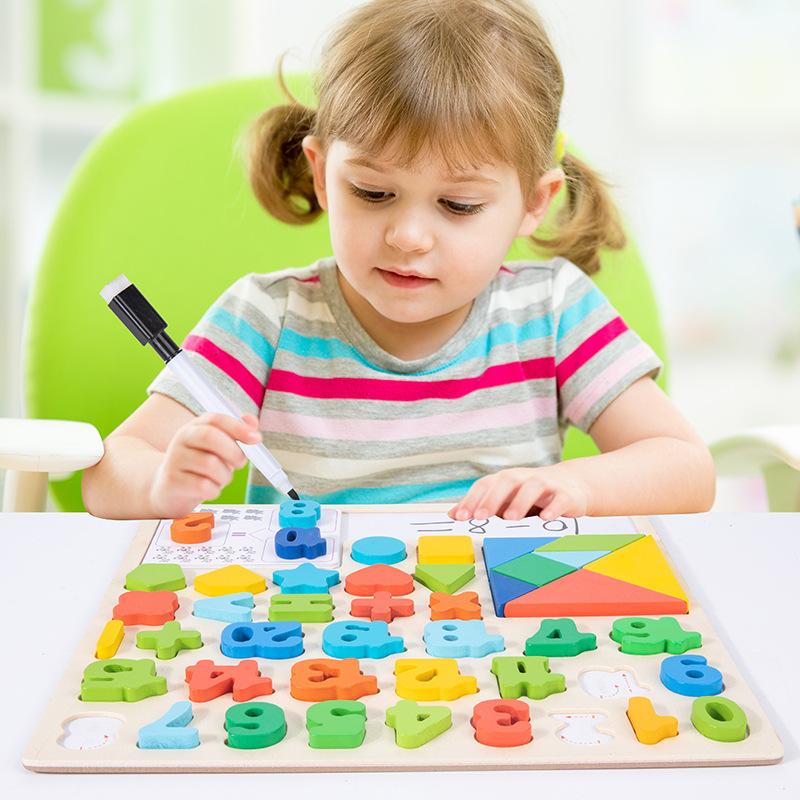 Детская доска для сопоставления цифр и букв, познание формы для малышей, числовые операции, танграм-пазл, развивающая деревянная игрушка