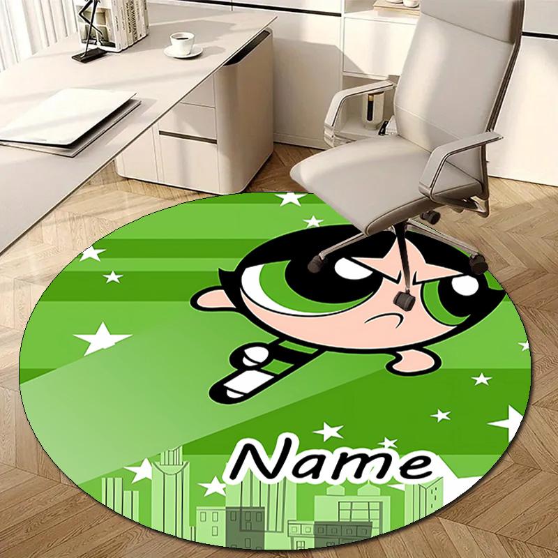 Personalized The Powerpuff Girls Round Chair Office Rug - Perfect for Mat, Office Chair & More - Ideal Gift for Birthdays and Holidays