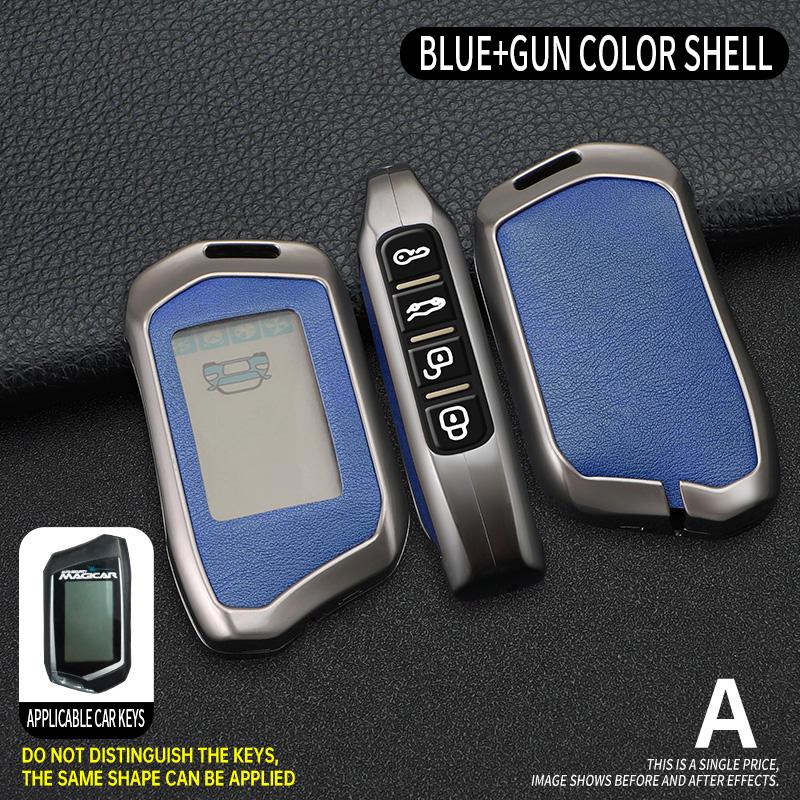 Fashion Zinc Alloy+Leather Car Key Case Cover Shell Fob For Russian Alarm For Steelmate Burglar Alarm Car Interior Accesories