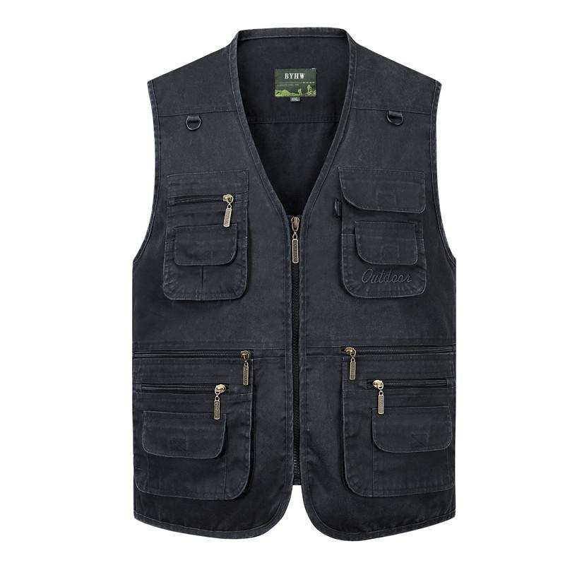 Мужской жилет, повседневная куртка, весенне-осенняя свободная хлопковая куртка с несколькими карманами на молнии, ветрозащитное пальто без воротника, куртка без рукавов для мужчин