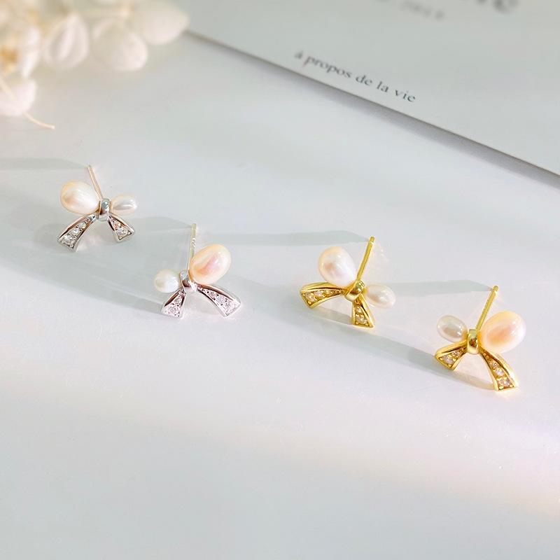 Серьги-бантики из французского жемчуга для женщин, новый стиль, легкие серьги класса люкс