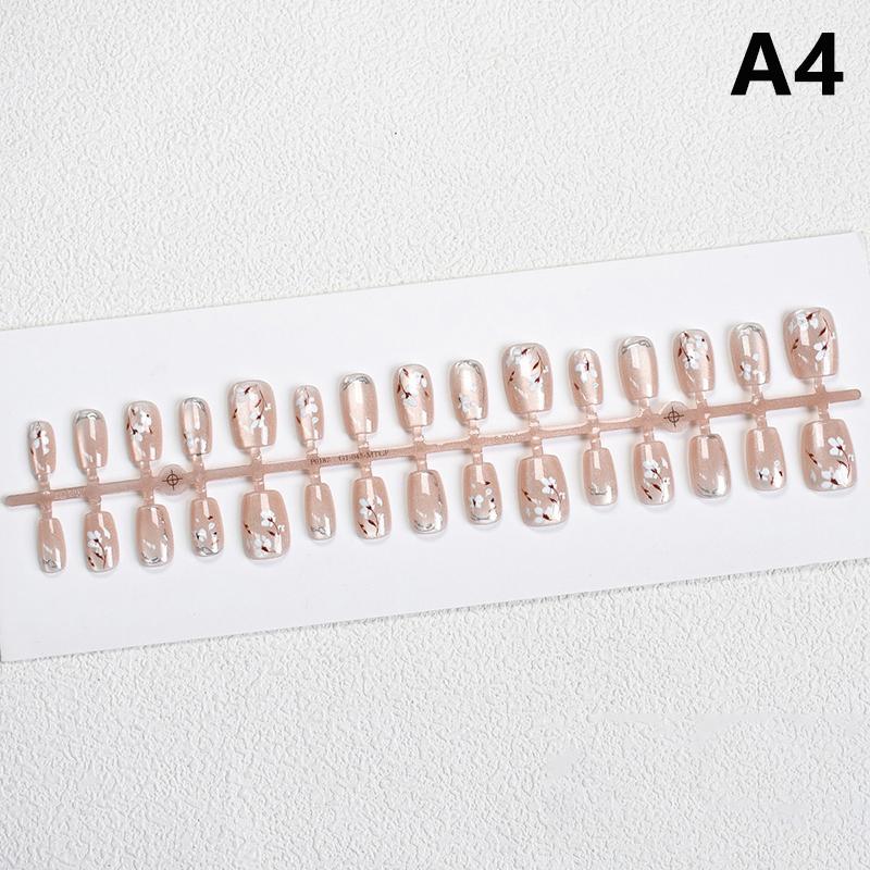 30Pcs Flower Design False Nails Wearable Fake Press on Nails Simple Artificial Cat Eye Nail Art Tips for Easy Nail Enhancements