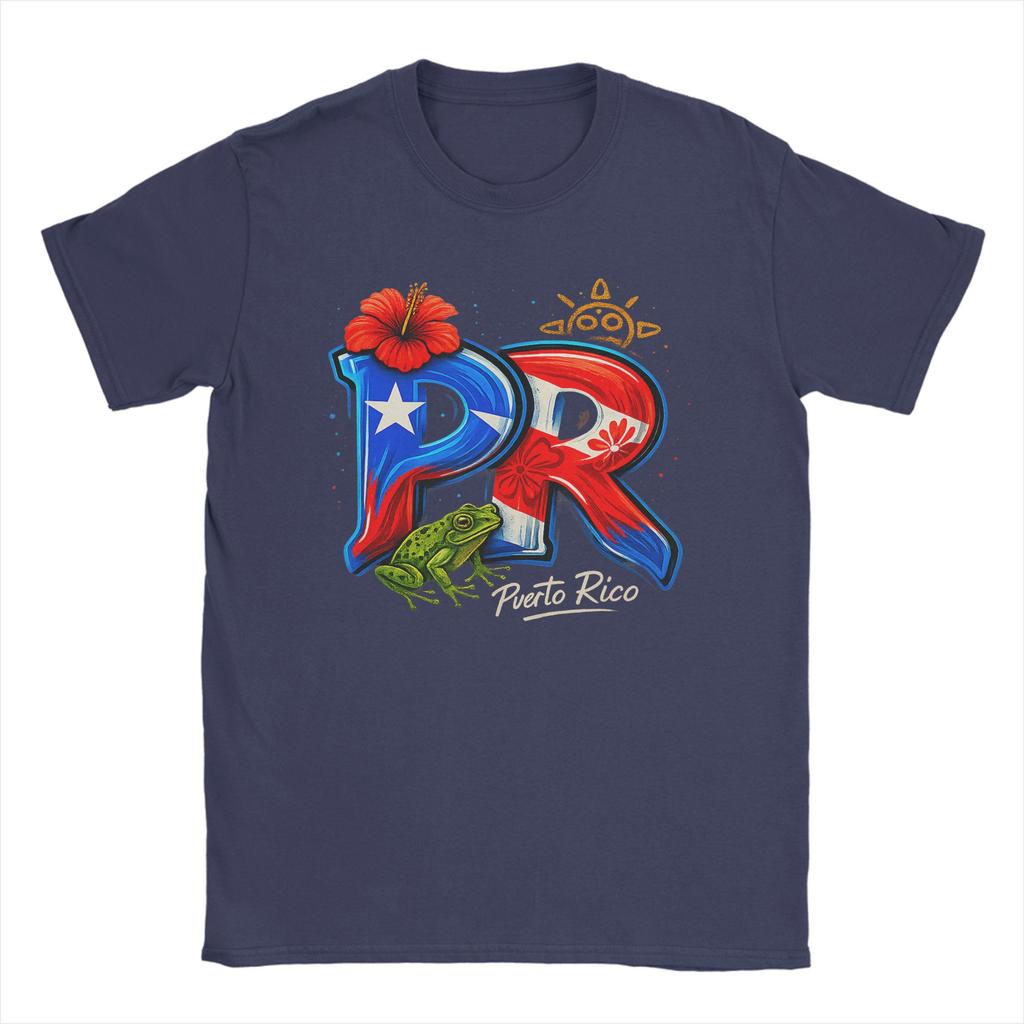 Men's Puerto Rico PR Hibiscus Coqui Frog T Shirt 100% Cotton Tops Vintage Short Sleeve Crew Neck Tees Graphic T-Shirts