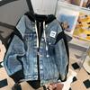 Japanese Vintage Y2k Jackets Hooded Knit Patchwork Fake Two Piece Zipper Oversized Denim Coat Autumn All Match Women's Clothing