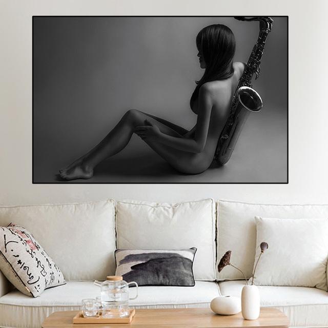 Сексуальная обнаженная девушка с принтами для гитары и постеров, современное искусство ню-живописи на холсте, картины для гостиной,