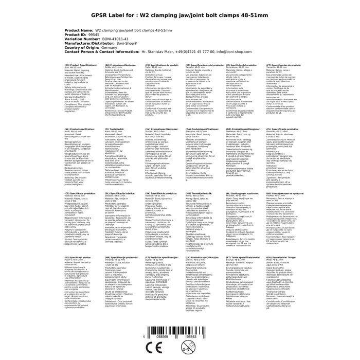 W2 Colliers à mâchoires / à boulon articulé 48-51mm