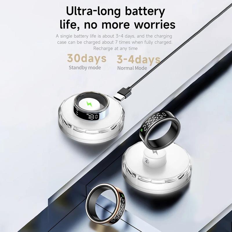 Smart Ring Men Women LED Screen Display Health Monitor Oxygen Sleep Monitoring Fitness Tracker Heart Rate Finger Rings