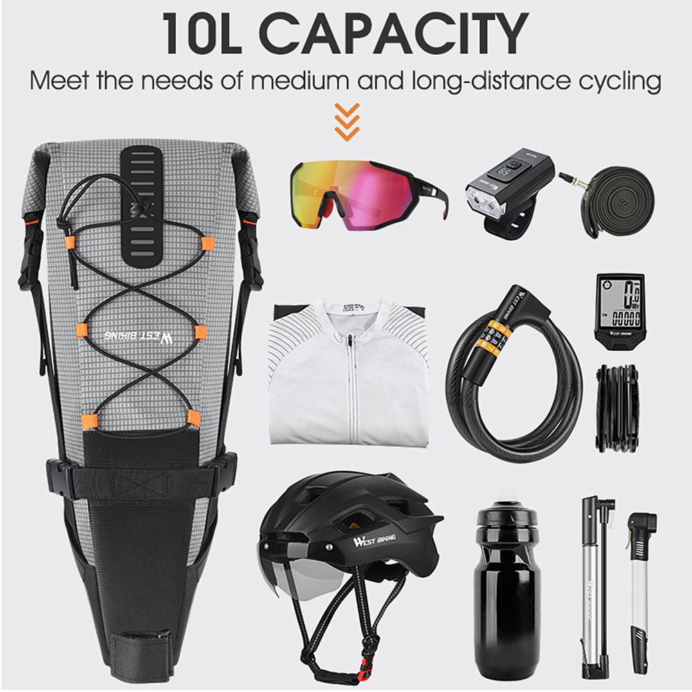 Waterproof Bike Saddle Bag 10L Bicycle Seat Bag Road Mountain Bike Tail Bag Bicycle Bag Pannier