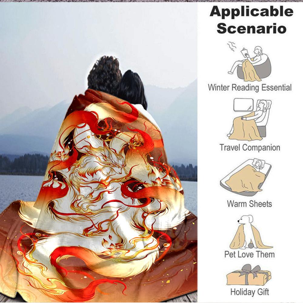 1PC Phoenix Feather Print Blanket, Soft Throw Blanket - Warm & Cozy for Couch, Bed, Office, and Travel yy250912217