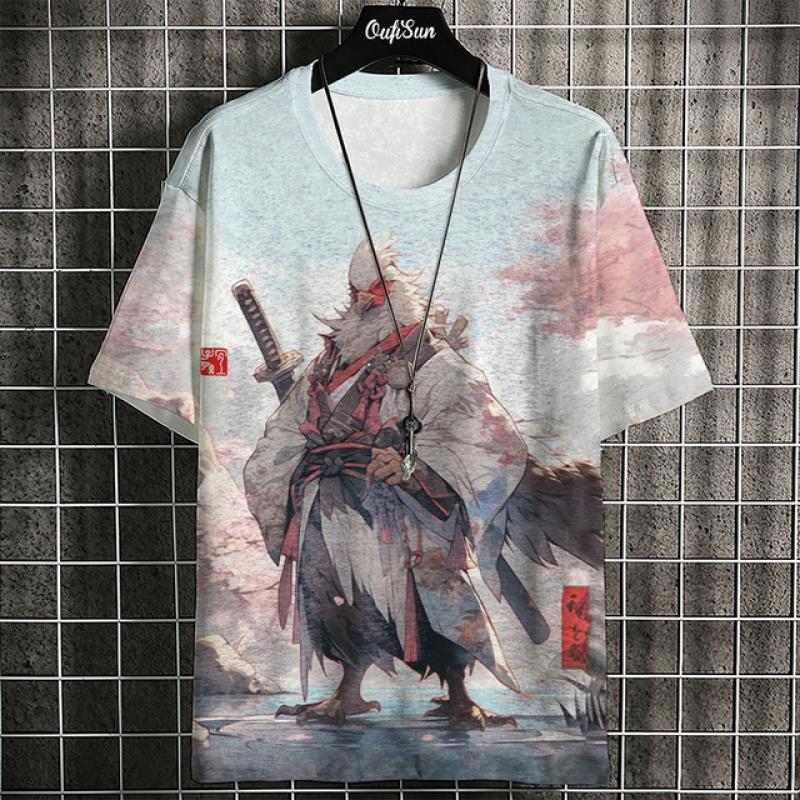 Мужская футболка с 3d Ukiyo-E животным принтом, летняя повседневная футболка большого размера с коротким рукавом для мужчин, модная мужская одежда, винтажная футболка 2024 г.