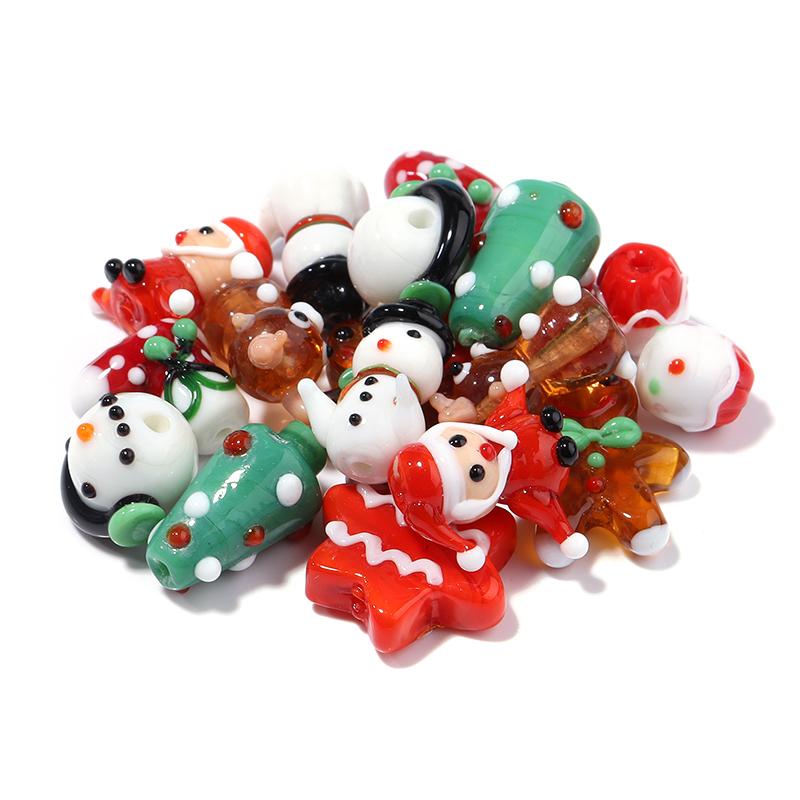 2Pcs Christmas Collection Lampwork Loose Beads Christmas Tree Santa Claus Snowman shaped Beads For DIY Bracelet Jewelry Gifts