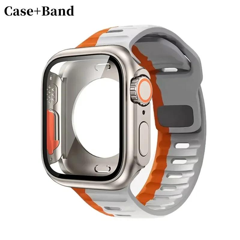 Чехол+Ремешок Для Apple Watch Ремешок 45мм 44мм 41 42 46мм Умный Силиконовый Браслет Iwatch Серия 5 6 Se 7 8 9 10 Заменить на Ультра Чехол