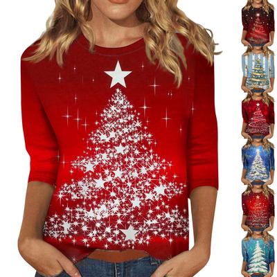 Женская модная повседневная свободная футболка с круглым вырезом и рукавами 3/4 с принтом, женский топ