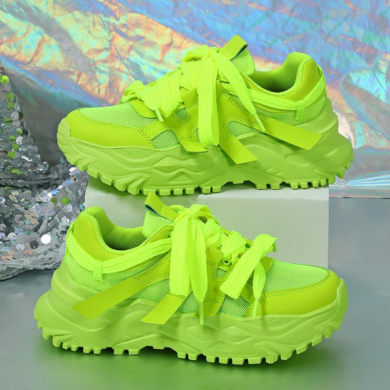 Fashion Spring Green Platform Sneakers Thick Sole Shoes Women Breathable Chunky Sneakers Luxury Tennis Shoes 2025 Outdoors Walking Shoes