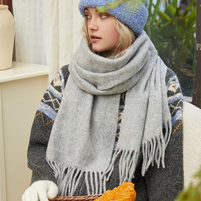 Simple Classic Design Solid Wool Blend Scarf Women Men Winter Fall Korean Version Comfortable Soft Warm Woolen Scarf Male Female