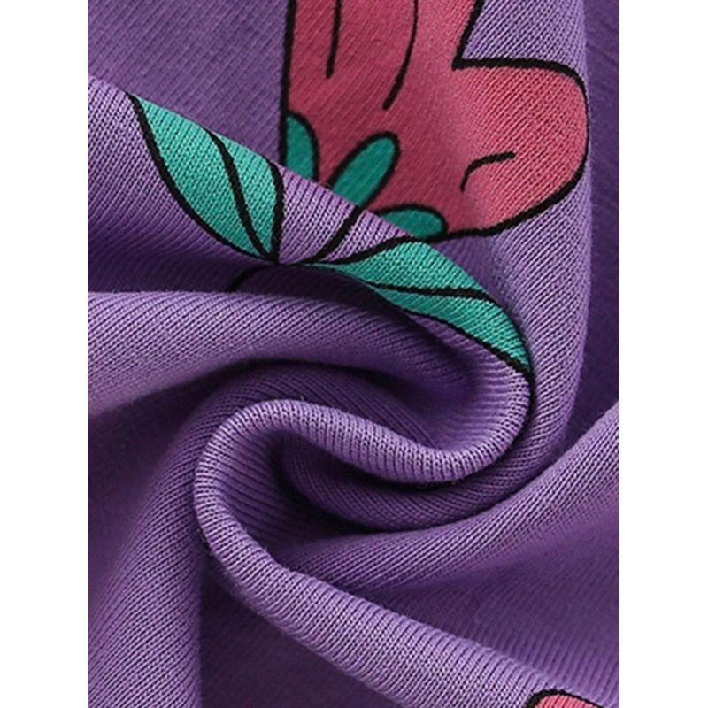 Girls' Purple Tulip Short-Sleeved Dress Baby Pure Cotton Princess Dress Kidsren's Summer Dress Knitted Skirt for Small and Medium-Sized Kidsren