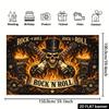 2D Plane Rock "RO N ROLL" Theme Background Banner Featuring Hat-wearing Skeleton with Dual Electric Guitars Elements
