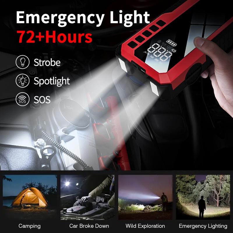 12000mAh Car Battery Starter Air Compressor Power Bank 12v Car Booster Auto Battery Charger Multi Function Jump Starter Splitter