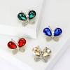 Stylish And Simple Crystal Butterfly Brooch Women'S High-End Versatile Cardigan Coat Suit Accessories Anti-Light Collar Pin