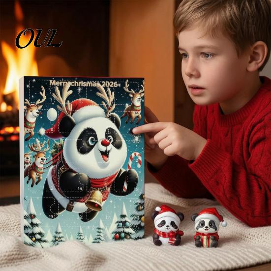 Christmas Party Supplies 2D Acrylic Cute Panda Ornaments Advent Calendar, 24 Days Countdown Gift Box Collectible Hanging Pendants for Holiday