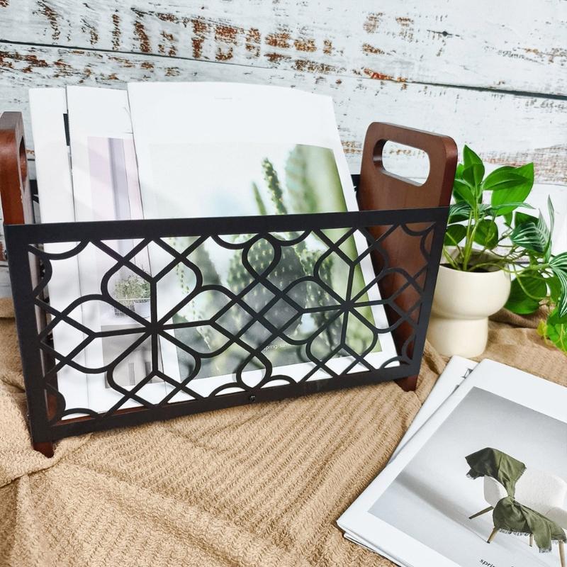 Multifunctional Floor Standing Storage Rack for Books Magazines Newspapers Wooden Organizer Elegant Home Decoration