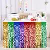 1Pc/2Pcs Rainbow Wavy Table Skirt Metallic Tinsel Foil Fringe Streamers for Birthday Wedding Fiesta Party Decoration