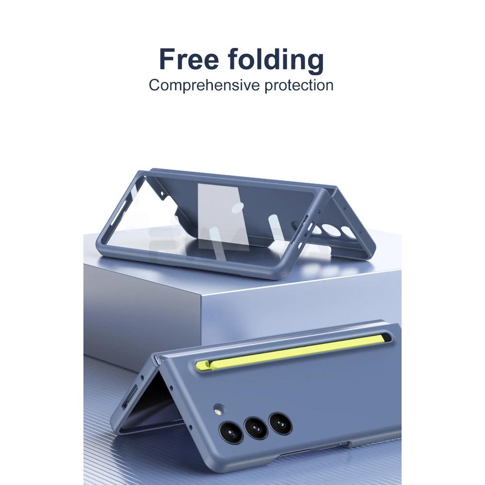 Матовый чехол с эластичным стилусом для Samsung Galaxy Z Fold 6, 5, 4, 3, дополнительная закаленная пленка, ударопрочный жесткий чехол