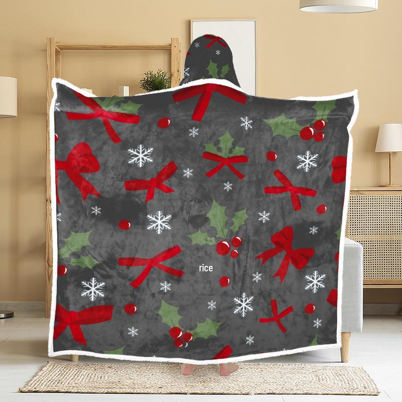 Christmas Festival Wearable Hooded Flannel Blanket Shawl