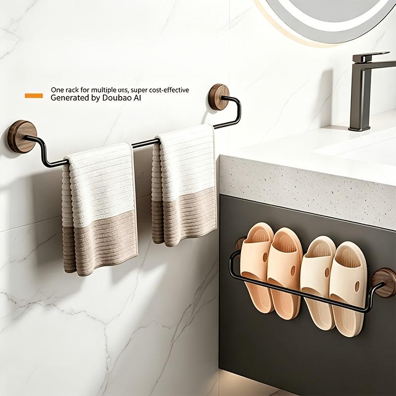 Wall Mounted Towel Holder Walnut Wood Black Carbon Steel Structure 5cm Spacing Household Bathroom Shelf