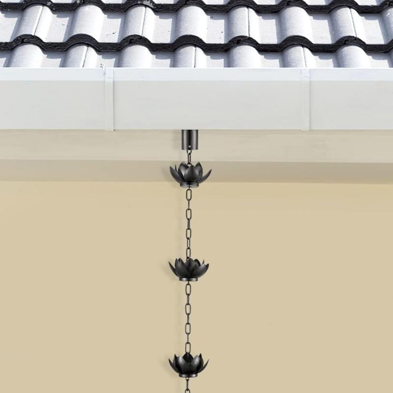 Oak Leaf Rain Chain with Adapter, Adjustable Lotus Rain Catcher Chain for Gutters Outside Downspout, for Divert Water and Home Display, Black