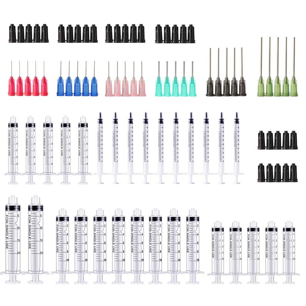 10-90Pack 1ml-20ml Syringes For Glue Oil Ink Syringe Crimp Sealed-Blunt Needle Tips Capacity Transparent Plastic Syringes