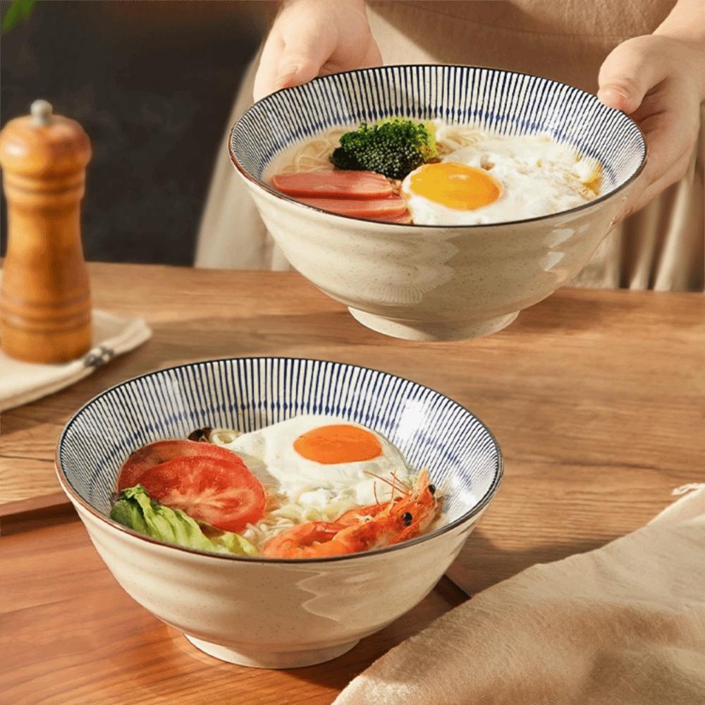 Striped Pattern Japanese Style Noodles Bowls Ceramic Salad Bowl Kitchen Tableware Soup Bowl Dinner