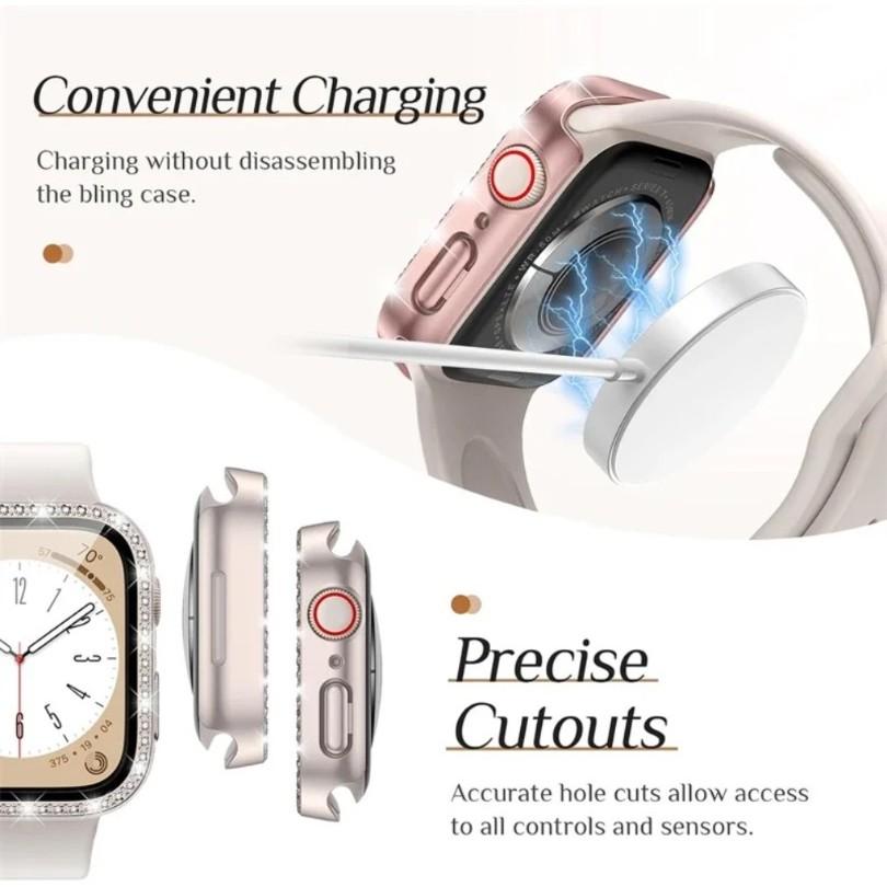 Блестящий алмазный жесткий ПК бампер для Apple Watch 10 9 8 4 5 6 SE 45 мм 40 мм 44 мм 42 мм 46 мм Полная защита
